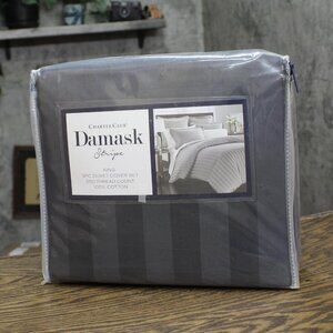 NEW Charter Club Stripe Cotton 550 TC 3-Piece Duvet Cover Set Charcoal Gray King